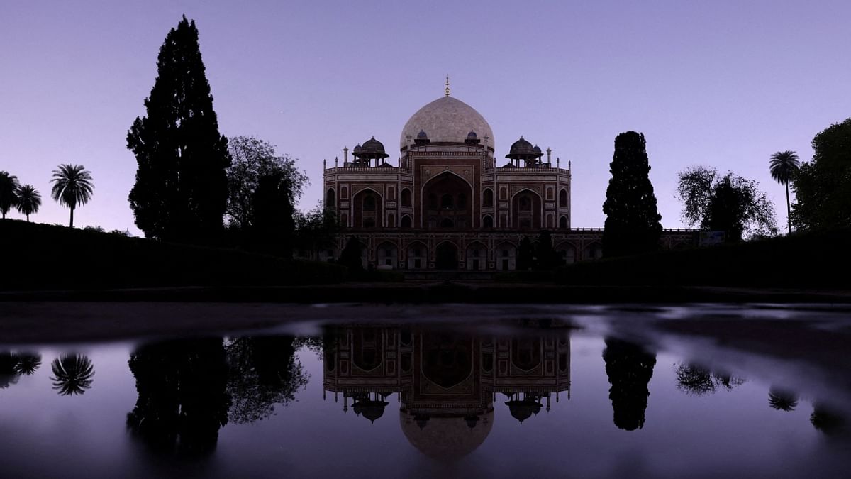 Humayun's Tomb after the lights were turned off for Earth Hour 2023 in New Delhi. Credit: Reuters Photo