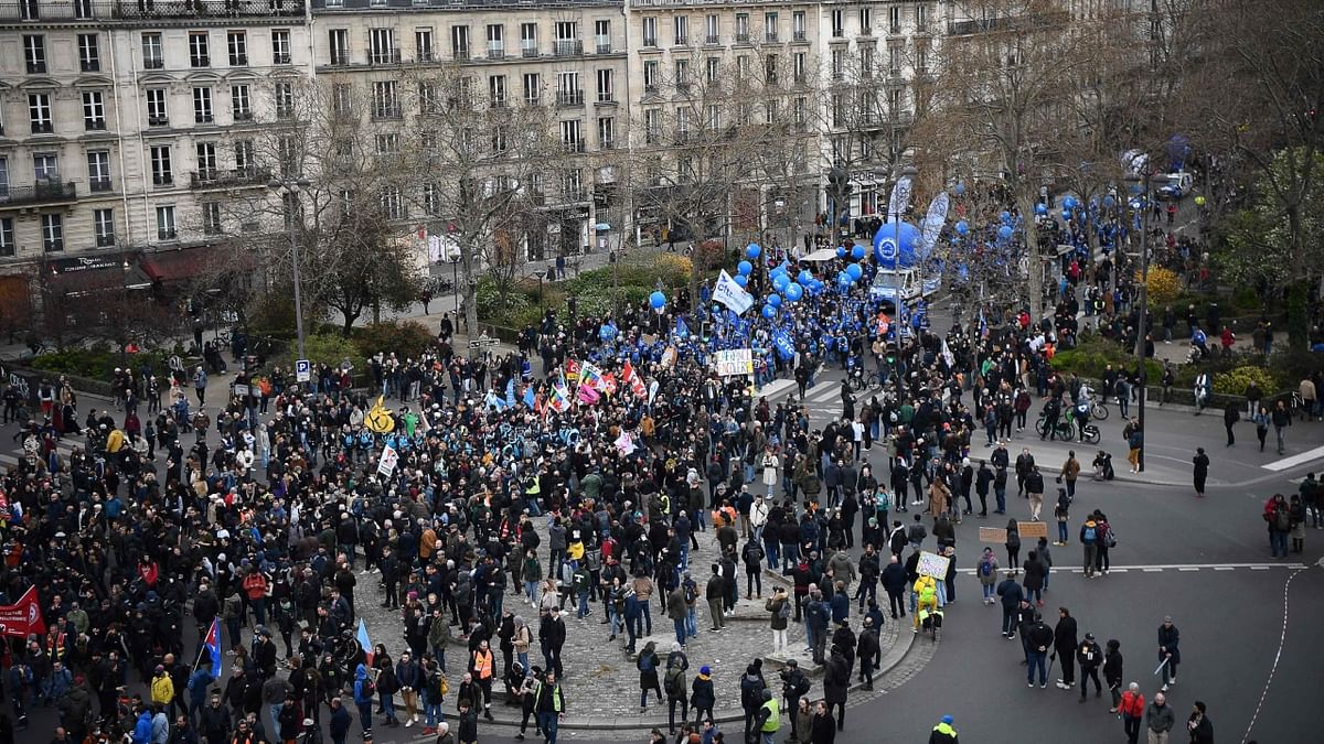 Interior Minister Gerald Darmanin said 13,000 members of the security forces would be deployed on Tuesday (March 28) -- 5,500 of them in Paris alone. Credit: AFP Photo