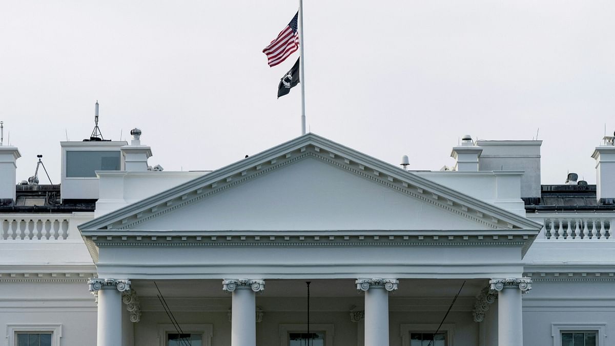 The US flag flies at half mast on top of the White House in Washington, DC following a school shooting in Nashville, Tennessee. Credit: AFP Photo
