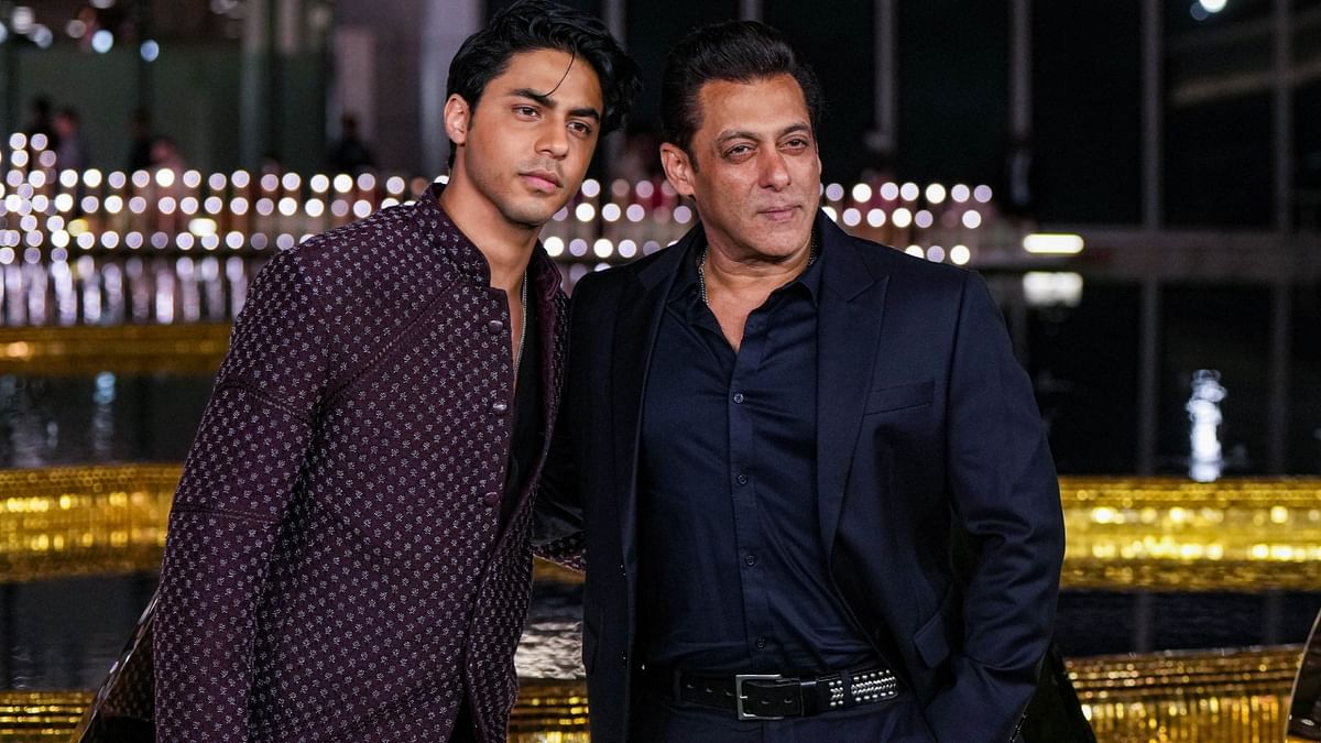 SRK's son Aryan Khan posed with the industry 'Bhai' Salman Khan covering for the absence of King Khan. Credit: PTI Photo
