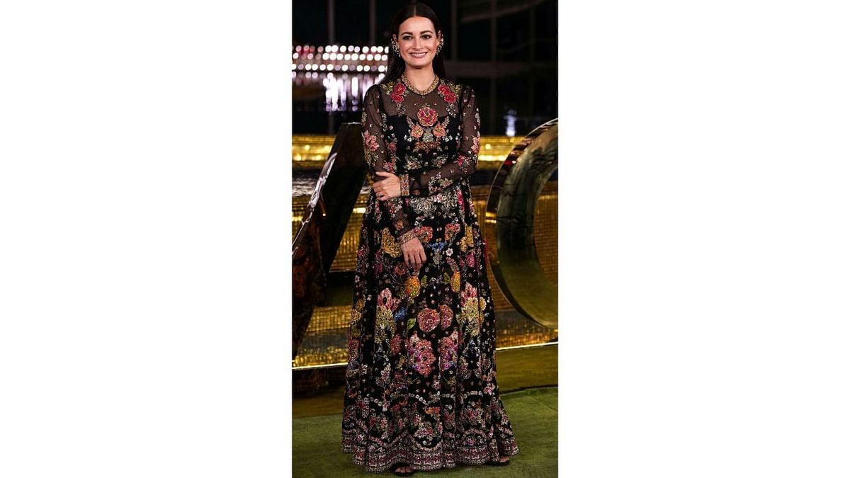 Bollywood actress Dia Mirza attended the event in black dress with colourful embroidery on it. Credit: PTI Photo