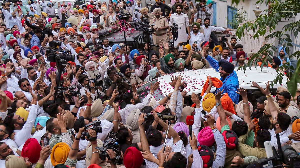 Sidhu got a rousing reception by his supporters, who had been awaiting his release since morning. Credit: PTI Photo
