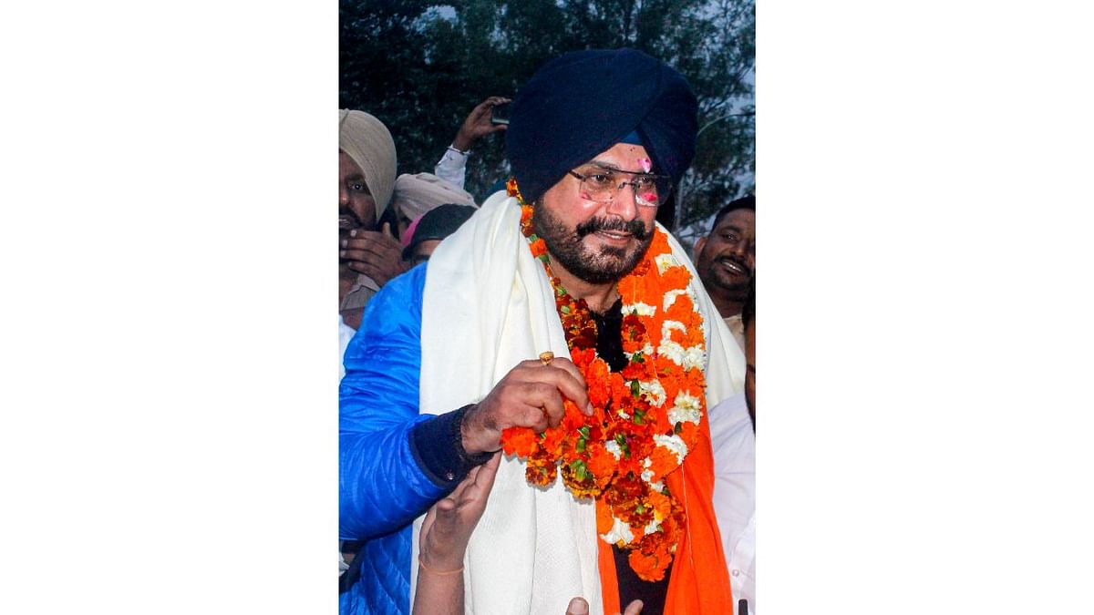 Congress leader Navjot Singh Sidhu being welcomed on his release from the Central Jail in Patiala. Credit: PTI Photo