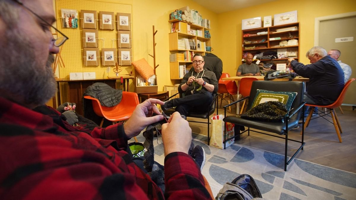 DC Men Knit, one club of enthusiasts, meets twice a month in the Washington area to knit or crochet scarves, hats and blankets. Credit: AFP Photo