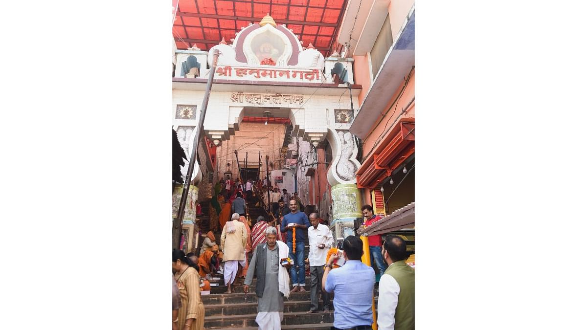 Shri Hanuman Garhi Mandir in Ayodhya: Constructed in the shape of a fort, this 10th-century temple can be reached by climbing 76 steps. It is believed that Hanuman lived here in a cave and guarded the Janambhoomi. The devotees also believe that all their wishes are granted with just a single visit to this holy shrine. Credit: PTI Photo