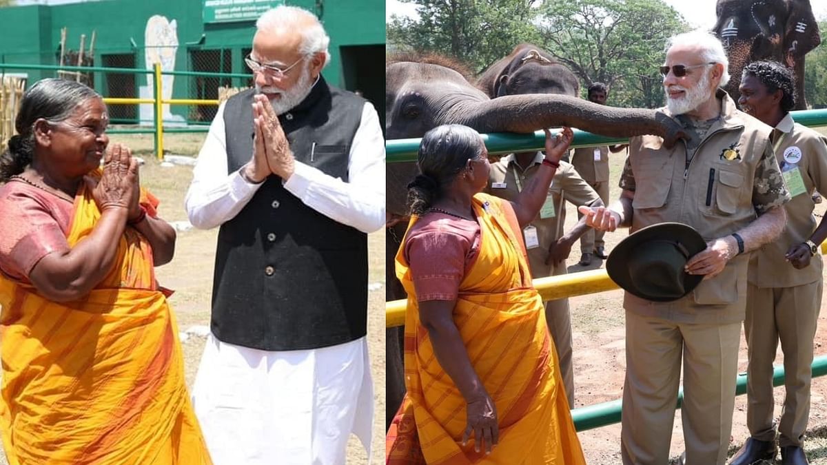 PM Modi meets 'The Elephant Whisperers' couple Bomman and Bellie