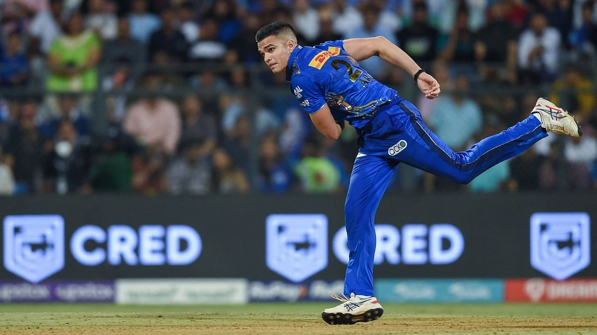 Mumbai Indians' Arjun Tendulkar went for 31 in his third over against Punjab Kings. This was the second-most expensive over in the history of the franchise. Credit: AFP Photo