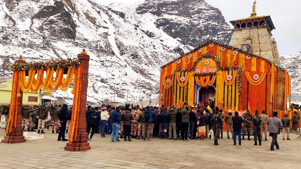 Temple chief priest Rawal Bhima Shankar Ling opened the gates of the temple amid rituals and chanting of shlokas. Credit: PTI Photo