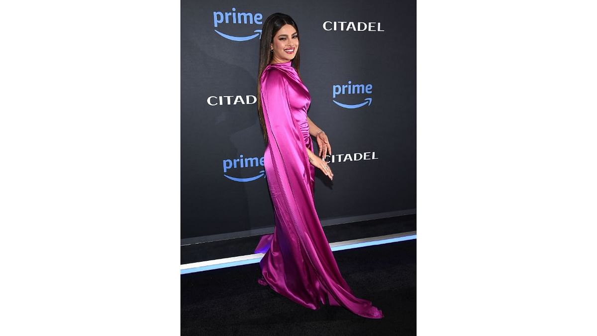 Priyanka was seen in a pink gown at the premiere of her spy series Citadel. Credit: AFP Photo