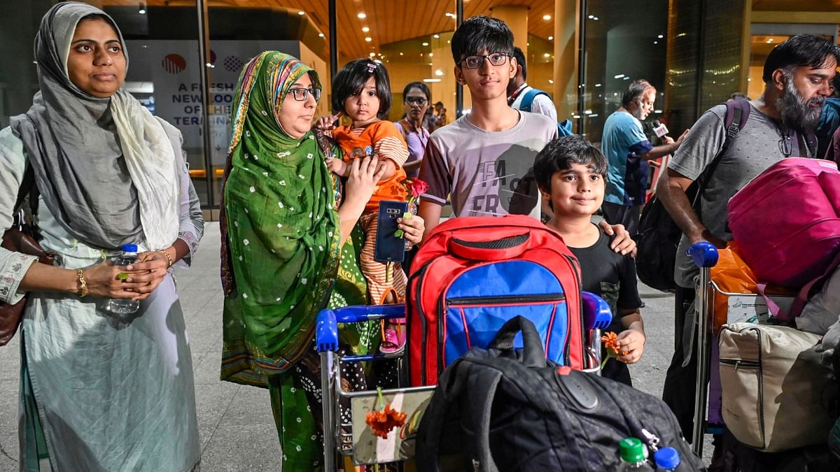 Scores of relieved Indians reached their homes after seeing death and destruction from so close in conflict-hit Sudan with many having no plans to return to the African country in the immediate future. Credit: PTI Photo