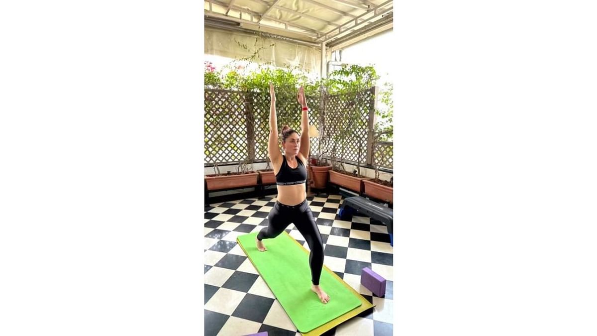 Kareena Kapoor Khan: Kareena swears by yoga, she starts her day by doing asanas. Some of her favourite asanas include, vrikshasana, lunge pose, wall squat pose, plank pose and warrior II pose. Credit: Instagram/@anshukayoga