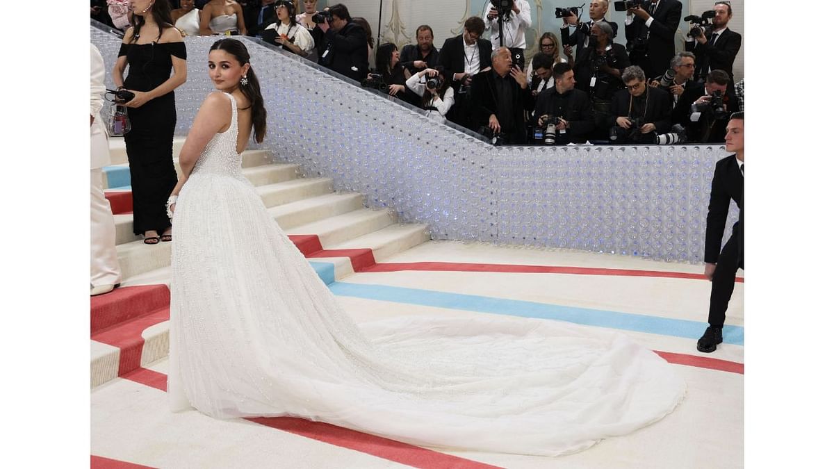 Bollywood diva Alia Bhatt made an impressive debut at the 2023 Met Gala. She wowed everyone in an ivory ball gown embellished with 100,000 hand-beaded pearls. Credit: Reuters Photo