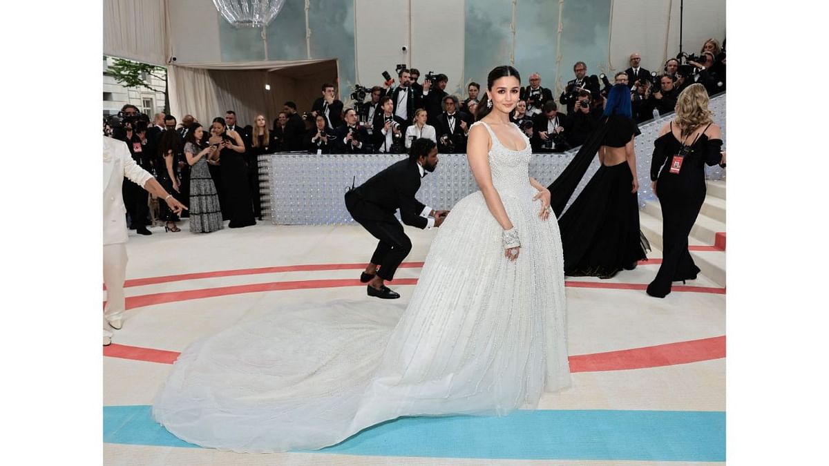 'The embroidery, made with 100,000 pearls, is a labour of love by Prabal Gurung. I’m so proud to wear you for my first Met,' Bhatt wrote on Instagram alongside a series of photographs from the mega event. Credit: AFP Photo