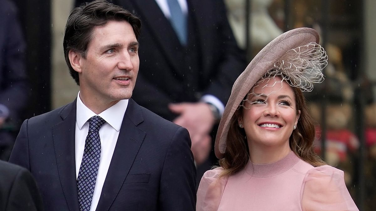Justin Trudeau and Sophie Gregoire Trudeau: On his approach to Westminster Abbey, Justin Trudeau, the Canadian Prime Minister, was seen along with his wife Sophie Gregoire Trudeau who shone in a blush-toned satin dress with organza sleeves, brightening the gloomy day. Credit: AP Photo