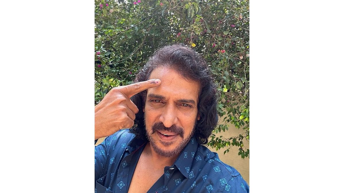 Kannada star Upendra shared a picture of himself showing his ink-marked finger and urged his fans to go out and vote. Credit: Instagram/@nimmaupendra