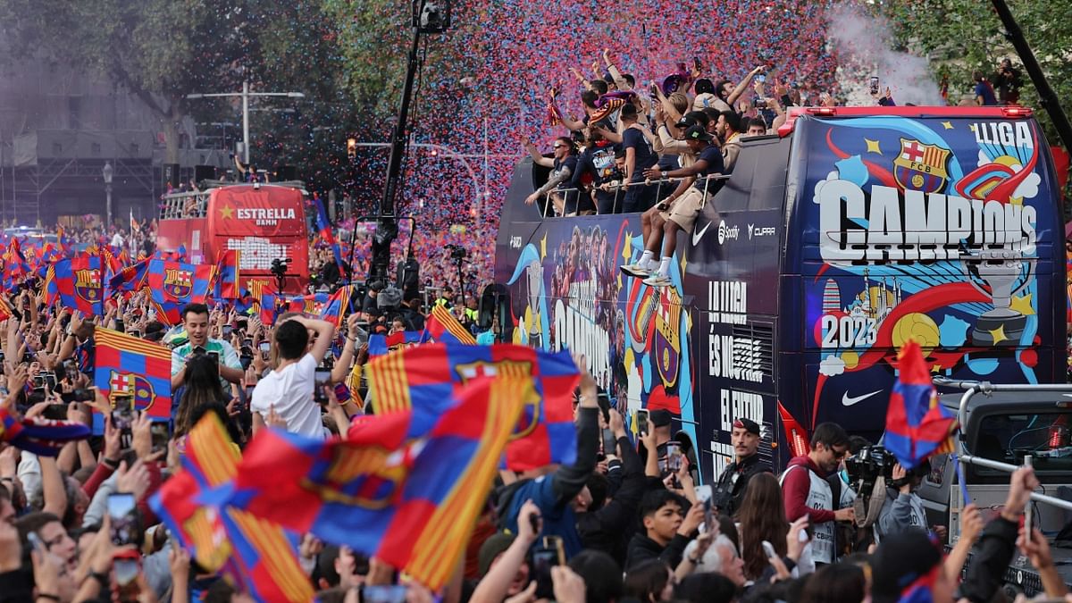 Players from the men's team wore T-shirts with the words “La Liga is ours. The future too”. Credit: AFP Photo