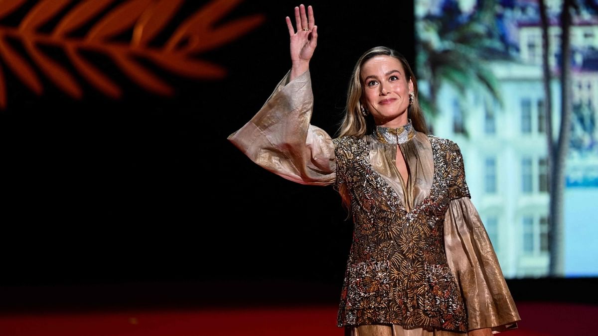 One of the Cannes jury members, Brie Larson opted for a flowing gold-and-silver caftan topped with an embroidered bodice. Credit: AFP Photo