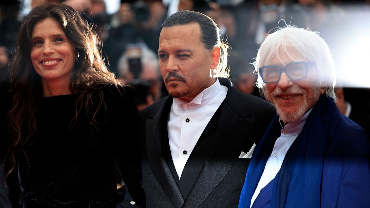 Maiwenn, Johnny Depp and Pierre Richard attend the premiere of 'Jeanne du Barry' during the 76th edition of the Cannes Film Festival in Cannes, southern France. Credit: AFP Photo