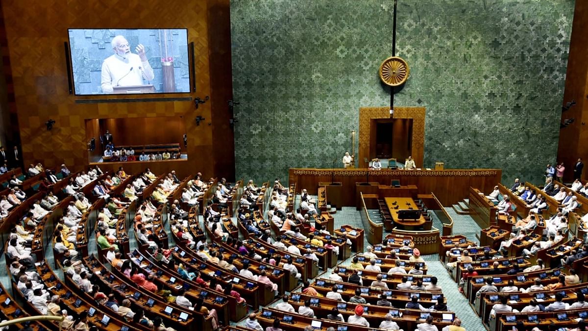 The newly-inaugurated building of Parliament becomes the confluence of the country's ancient legacy with the principles of democracy for New India. Credit: IANS Photo