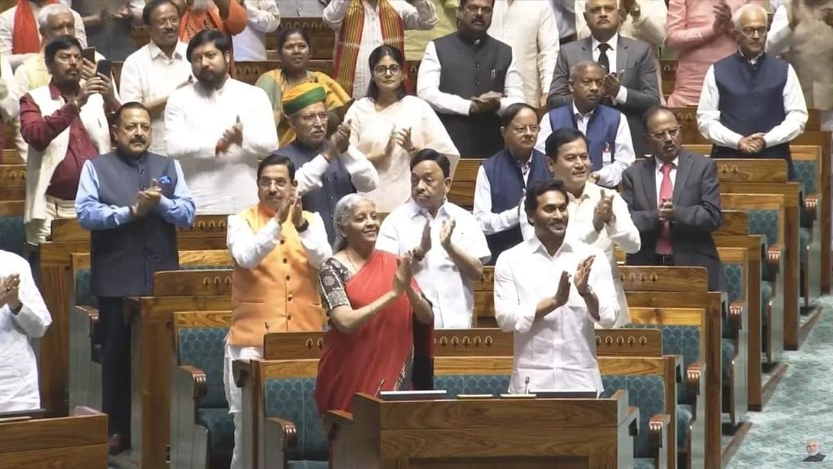 Union Finance Minister Nirmala Sitharaman with Andhra Pradesh Chief Minister YS Jagan Mohan Reddy and others during the inauguration of the new Parliament building, in New Delhi. Credit: IANS Photo