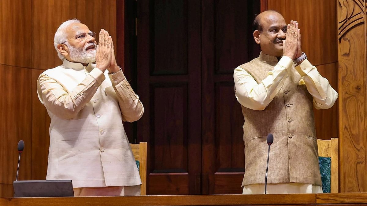 PM Modi added that the new Parliament building is a reflection of the aspirations and dreams of 140 crore Indians and this temple of democracy gives the message of India's determination to the world. Credit: PTI Photo