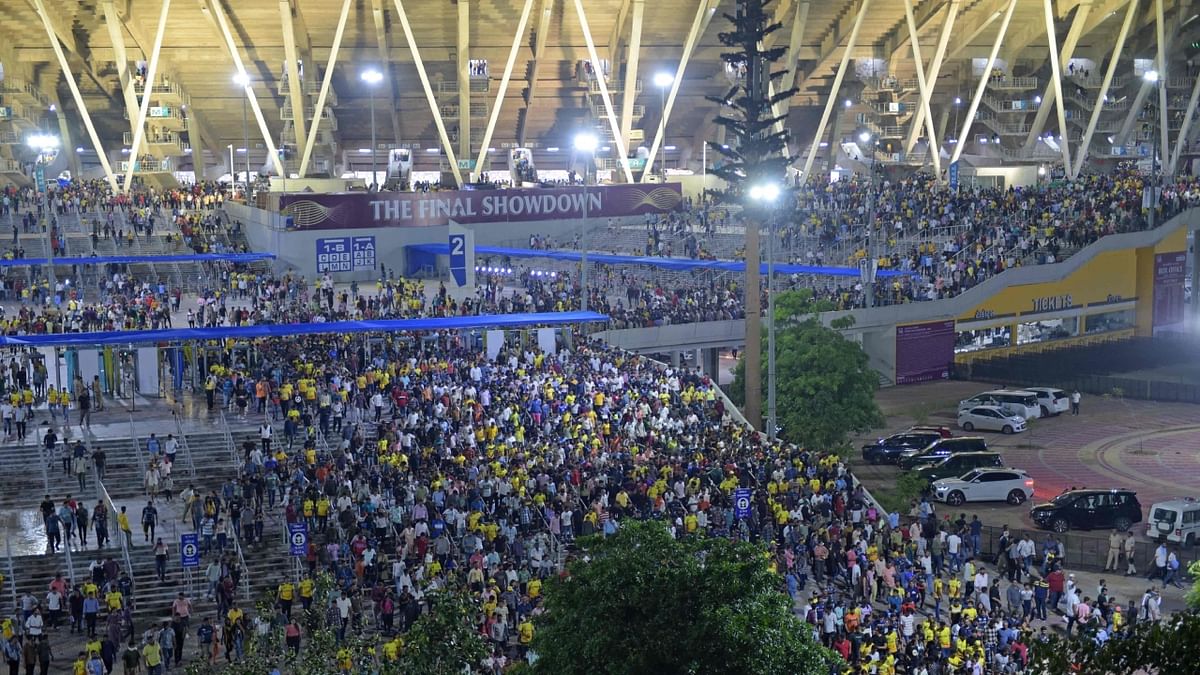 The fans filled the Narendra Modi Stadium to the brink for two days, remained undeterred when the weather went awry, waited for a truncated match to start well beyond midnight on Monday — all this to see Dhoni win the IPL again. Credit: AFP Photo