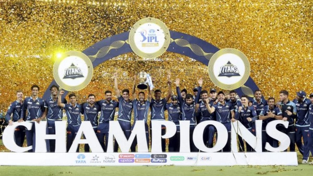 With 34 runs and a three-wicket haul, captain Hardik Pandya powered Gujarat Titans to clinch its maiden IPL title in 2022. Credit: PTI Photo