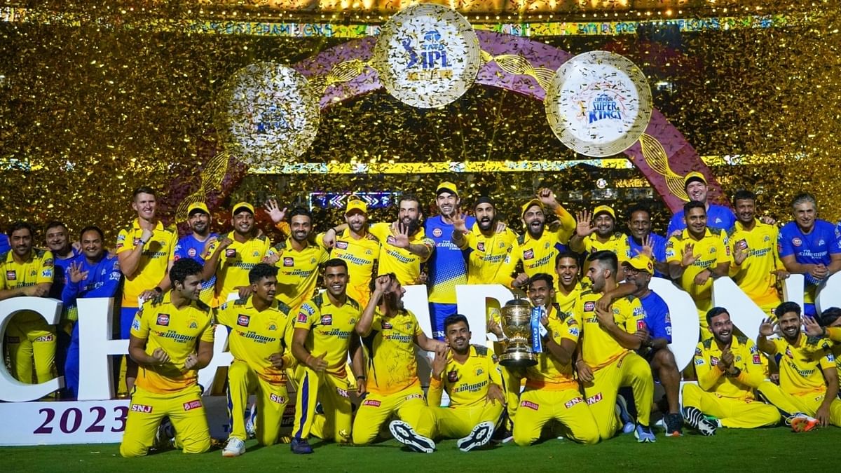 Chennai Super Kings claimed a record-equalling fifth Indian Premier League title with a five-wicket win over Gujarat Titans in a rain-affected but thrilling summit showdown in IPL 2023. Credit: IANS Photo
