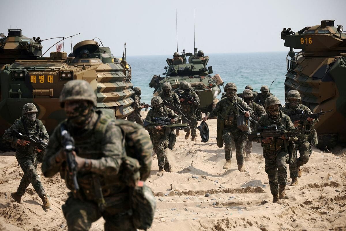 .S. and South Korea's marines take part in an amphibious landing drill called the 'Ssangyong' exercise, in Pohang. Credit: Reuters Photo