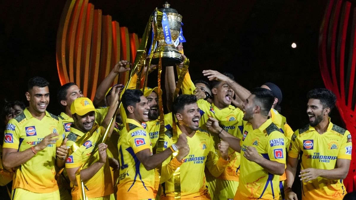Chennai Super Kings (CSK), the champions of IPL 2023 received Rs 20 crore as prize money along with the trophy. Credit: IANS Photo