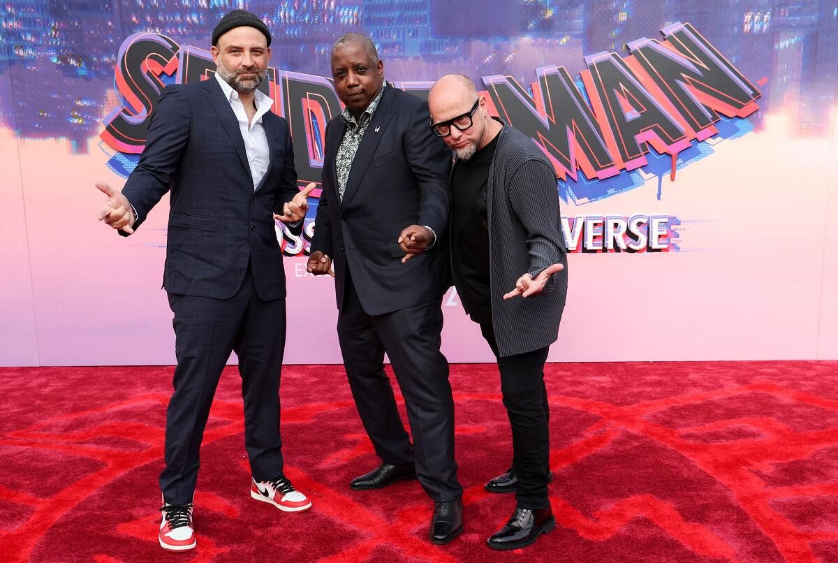 irectors Kemp Powers, Justin K. Thompson and Joaquim Dos Santos attend the premiere for Spider-Man: Across the Spider-Verse in Los Angeles, California. Credit: Reuters Photo