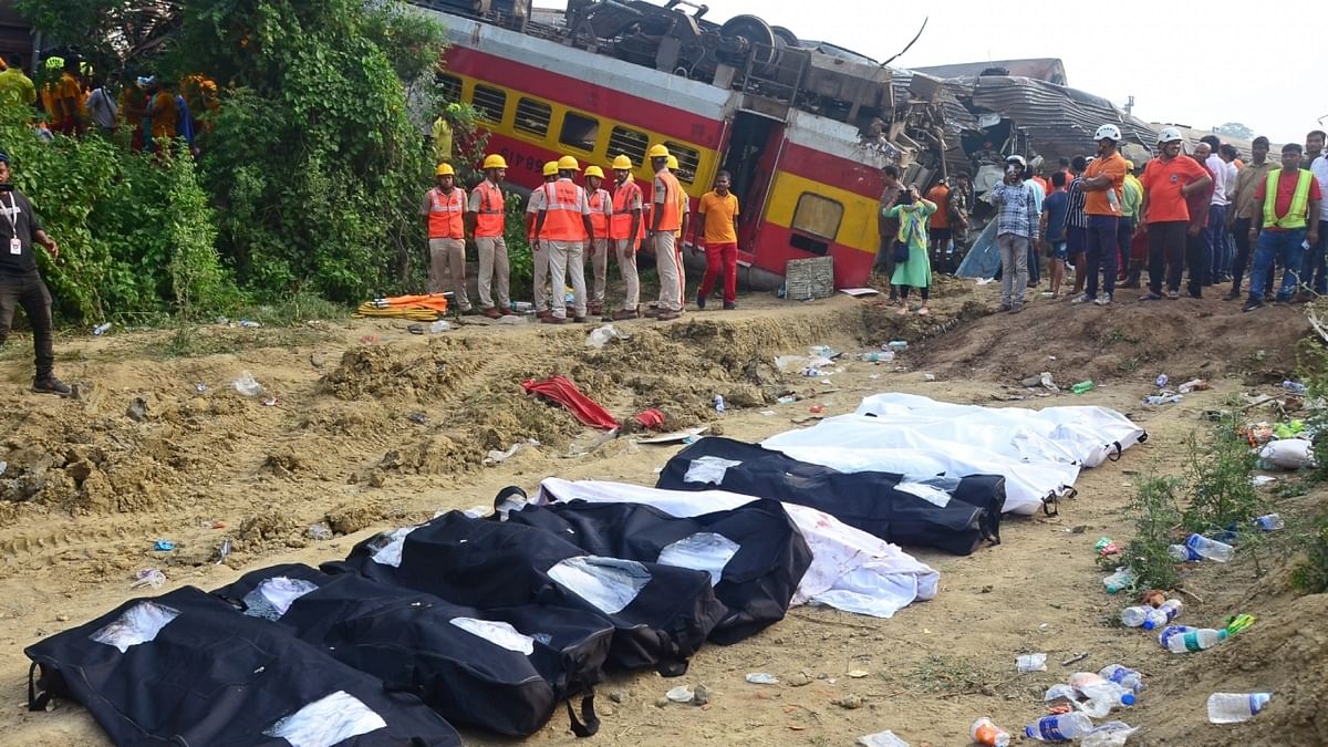 Rescue operation under way at the site where Coromandel Express, Bengaluru-Howrah Express and a goods train met with an accident, in Balasore. Credit: IANS Photo