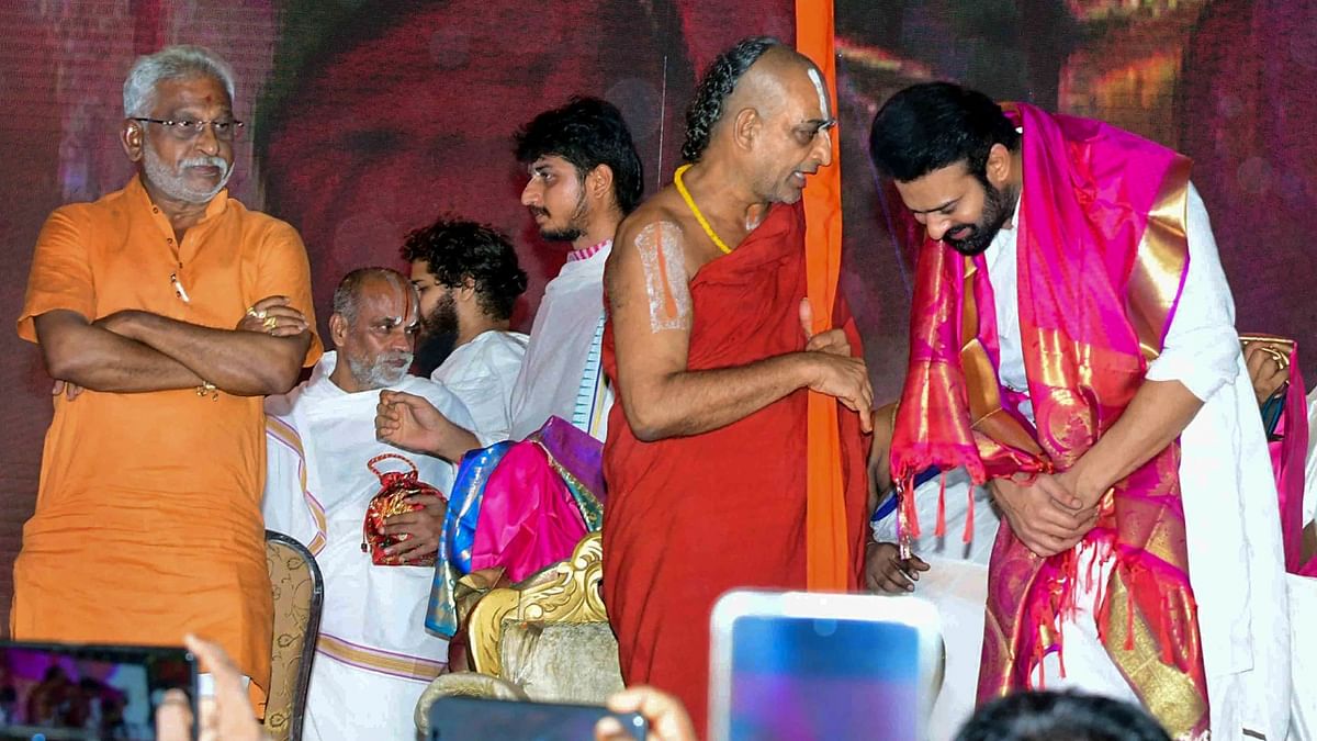 The trailer saw Sri Tridandi Srimannarayana Ramanuja Chinna Jeeyar Swami gracing the event. Credit: PTI Photo