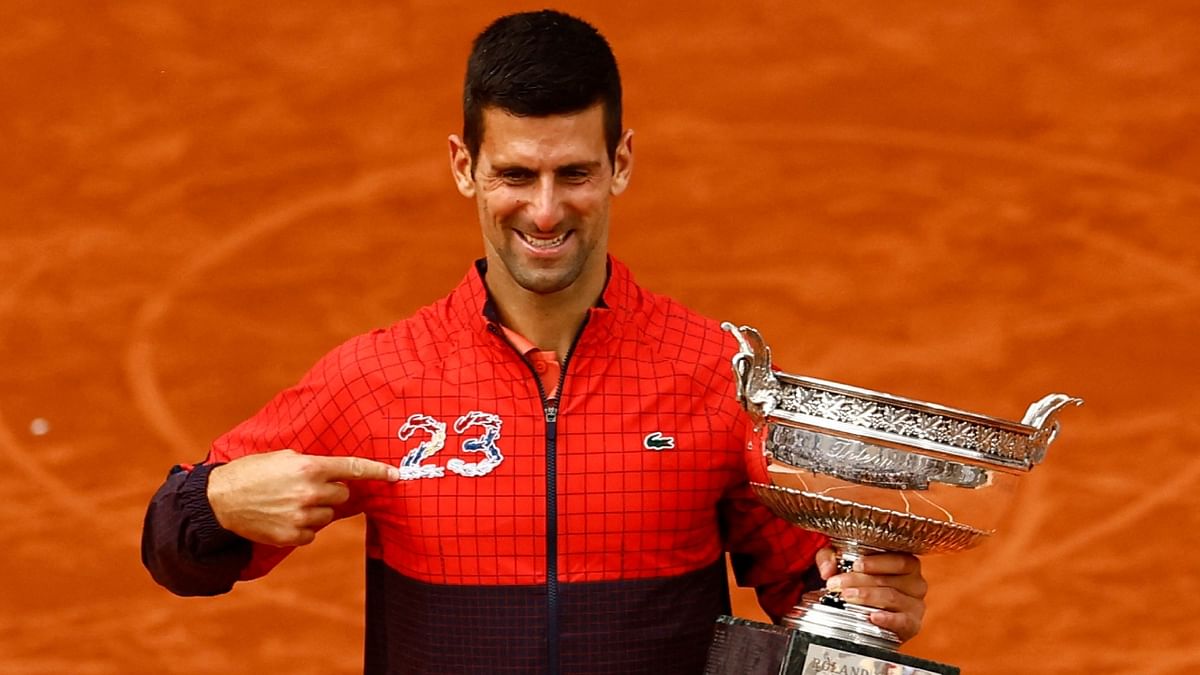 Novak Djokovic claimed a record-breaking 23rd men's singles Grand Slam title when he beat Norway's Casper Ruud 7-6(1) 6-3 7-5 in the French Open final on June 11. Credit: Reuters Photo