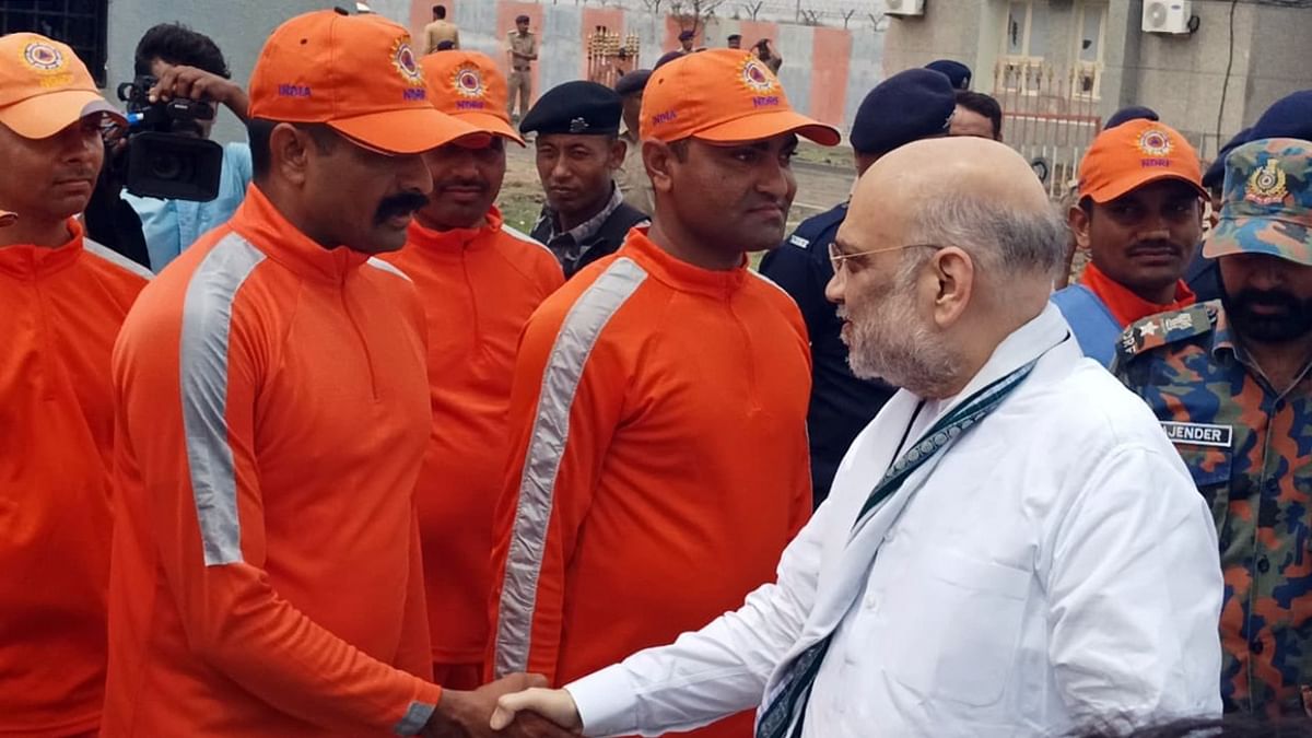 He also met the people of Kathda village in Mandvi while also interacting with personnel of the National Disaster Response Force (NDRF) in Kachchh district. Credit: IANS Photo