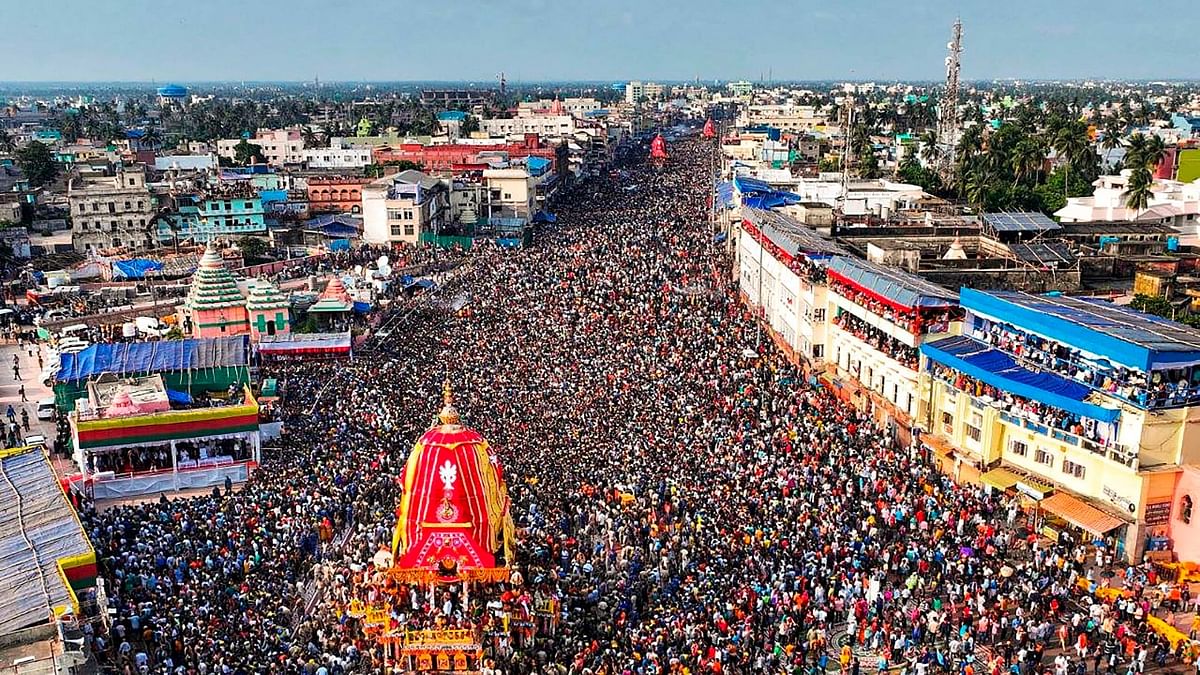 Puri: Crowd of devotees during the annual Rath Yatra of Lord Jagannath, in Puri, Tuesday, June 20, 2023. Credit: PTI Photo