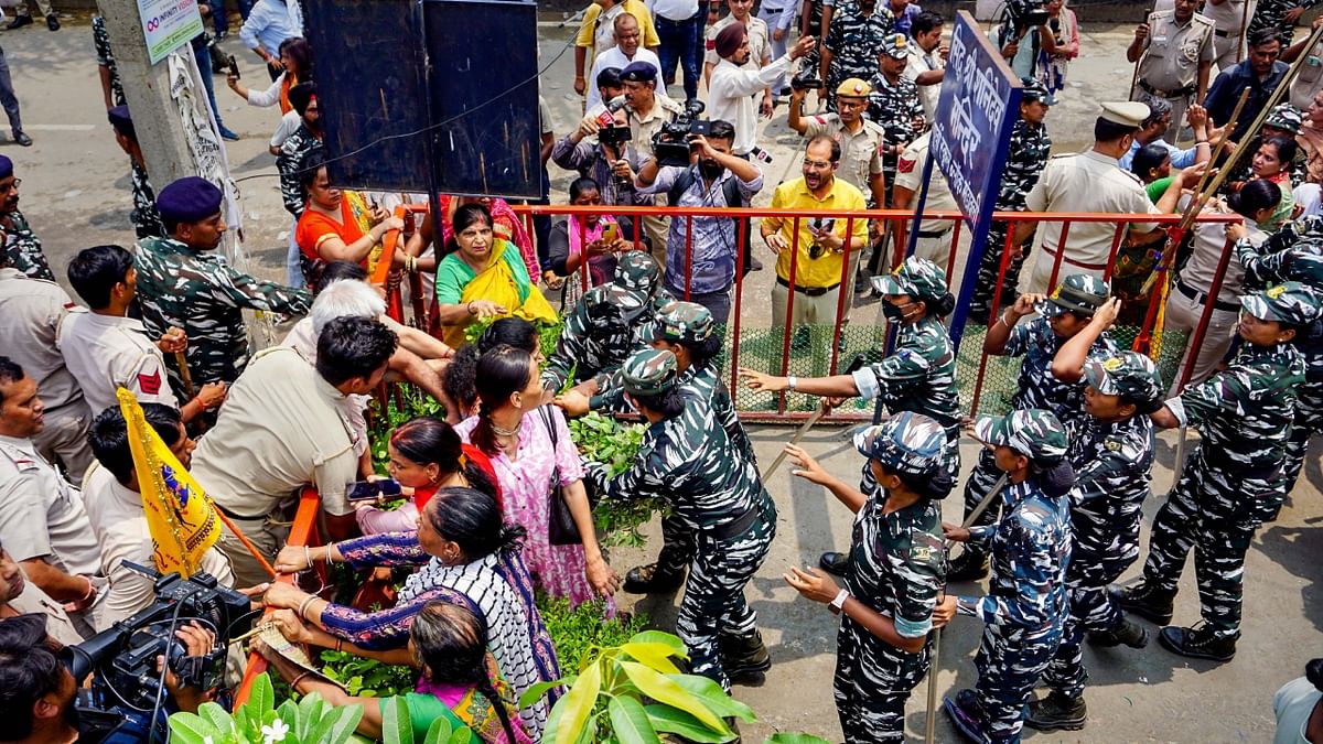 Police said locals who had gathered near the temple premises have now stopped the protest but are still at the spot, on one side of the road. Credit: PTI Photo