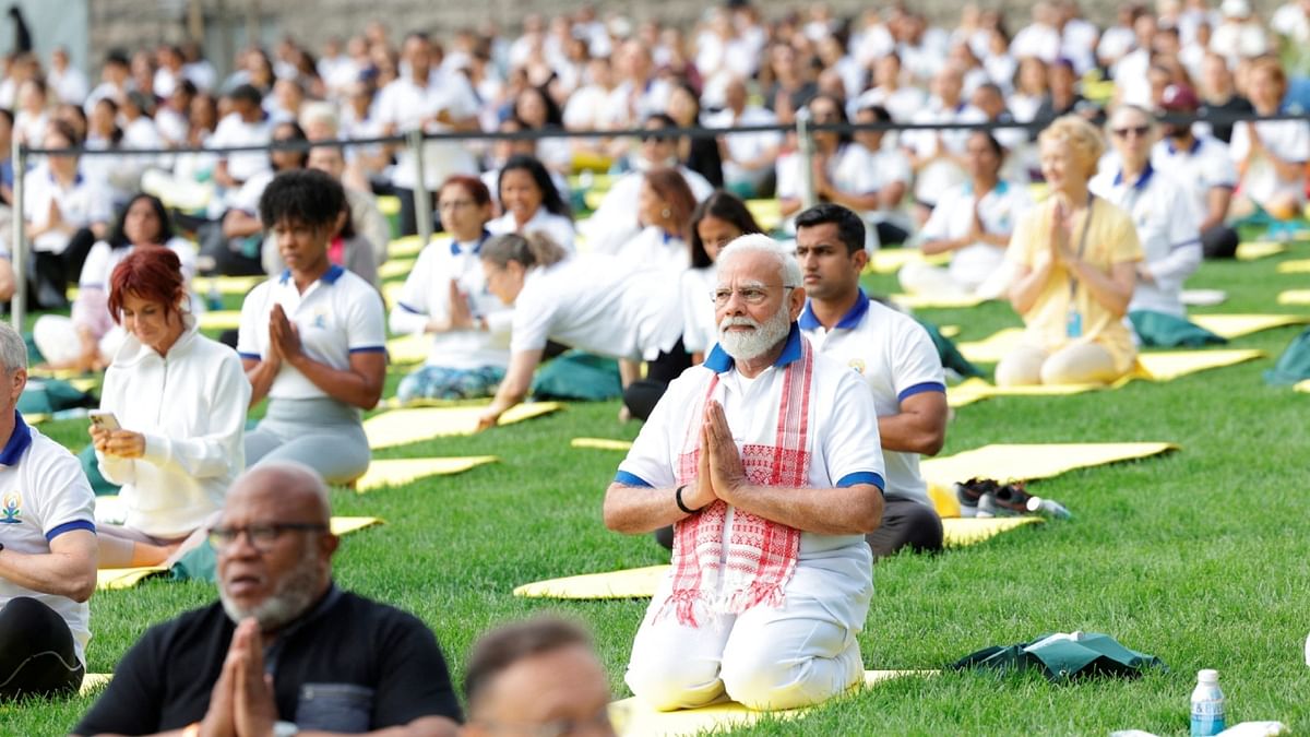 The historic yoga session was attended by top UN officials, ambassadors, envoys, delegates from member states as well as prominent members of the global and diaspora community. Credit: Reuters Photo