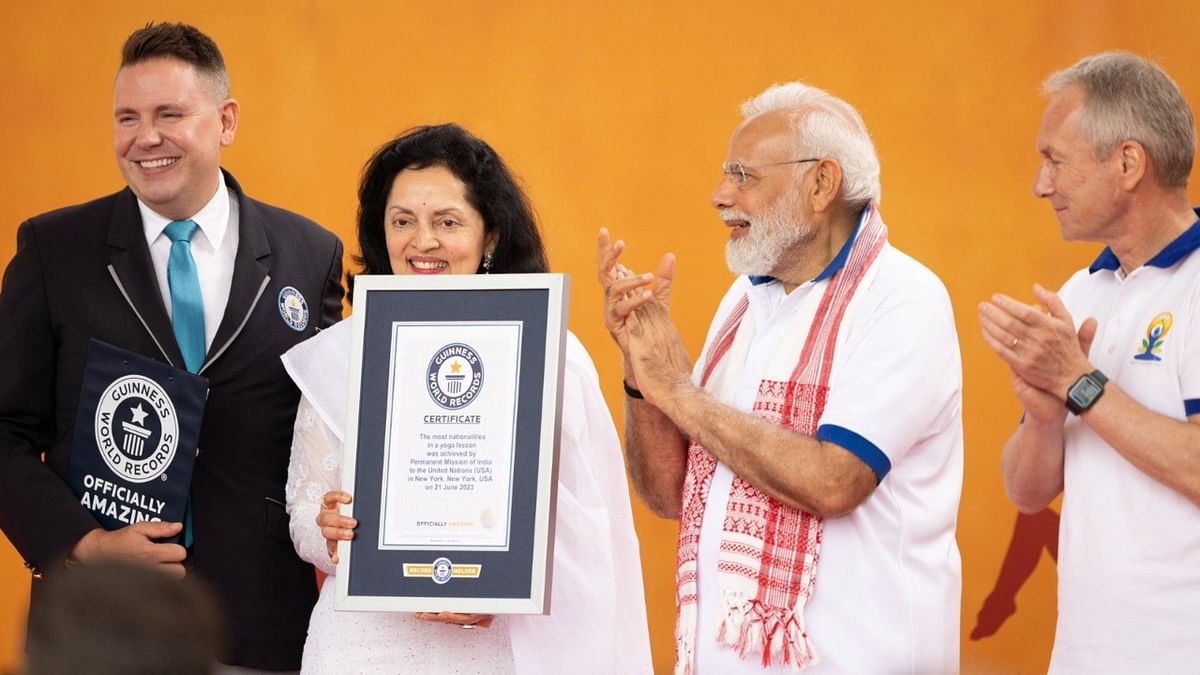 The event created the Guinness World Record for participation of people of most nationalities. Credit: Twitter/@narendramodi