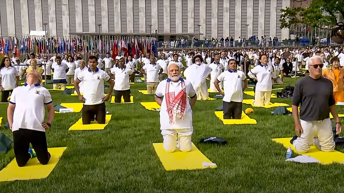 Modi was joined by President of the 77th session of the UN General Assembly Csaba Korisi, deputy Secretary General Amina Mohammed and New York City mayor Eric Adams. Hollywood actor Richard Gere, Iyengar yoga exponent Deidra Demens and prominent American singer Mary Millben were among the eminent personalities who attended the event that lasted for nearly 45 minutes. Credit: PTI Photo