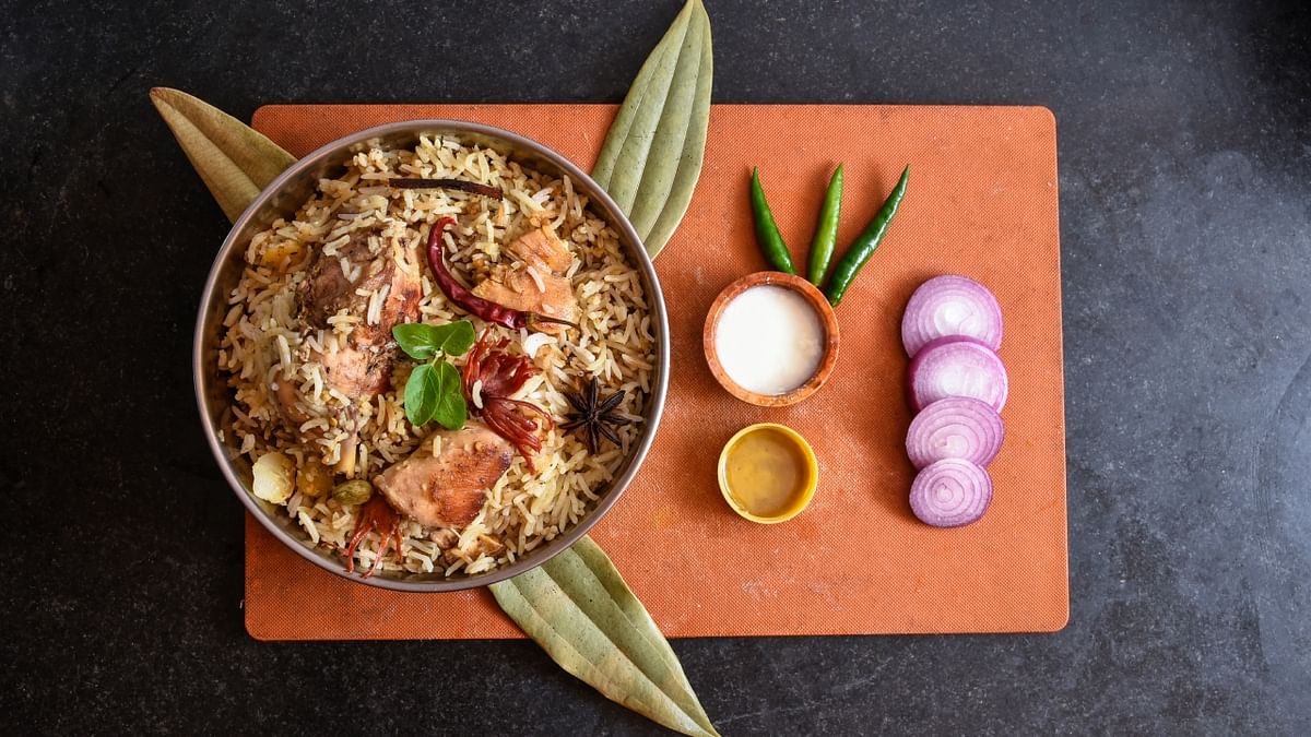 Hyderabadi Biryani: This aromatic and flavorful biryani originates from the city of Hyderabad in India. Preparing this biryani is very simple and this recipe is perfect for a home preparation. It is made with basmati rice, meat (such as chicken, mutton, or fish), and a blend of spices including saffron, mint, and fried onions. Credit: Getty Images