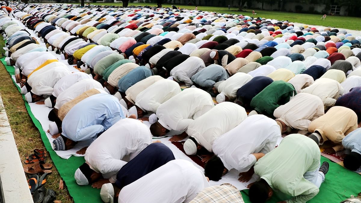 Muslims offer 'namaz' on the occasion of Eid al-Adha festival in Jammu. Credit: PTI Photo