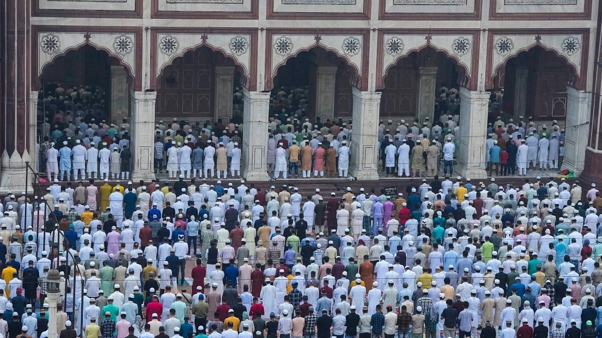 Muslims offer 'namaz' at historic Jama Masjid on the occasion of Eid-al-Adha, in New Delhi. Credit: PTI Photo