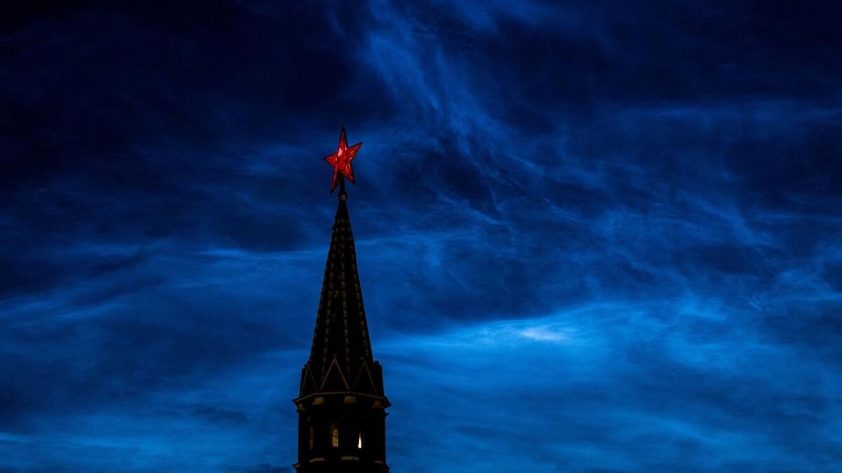 Noctilucent clouds are seen over the tower of Moscow's Kremlin in Russia July 4, 2023. Credit: Reuters Photo