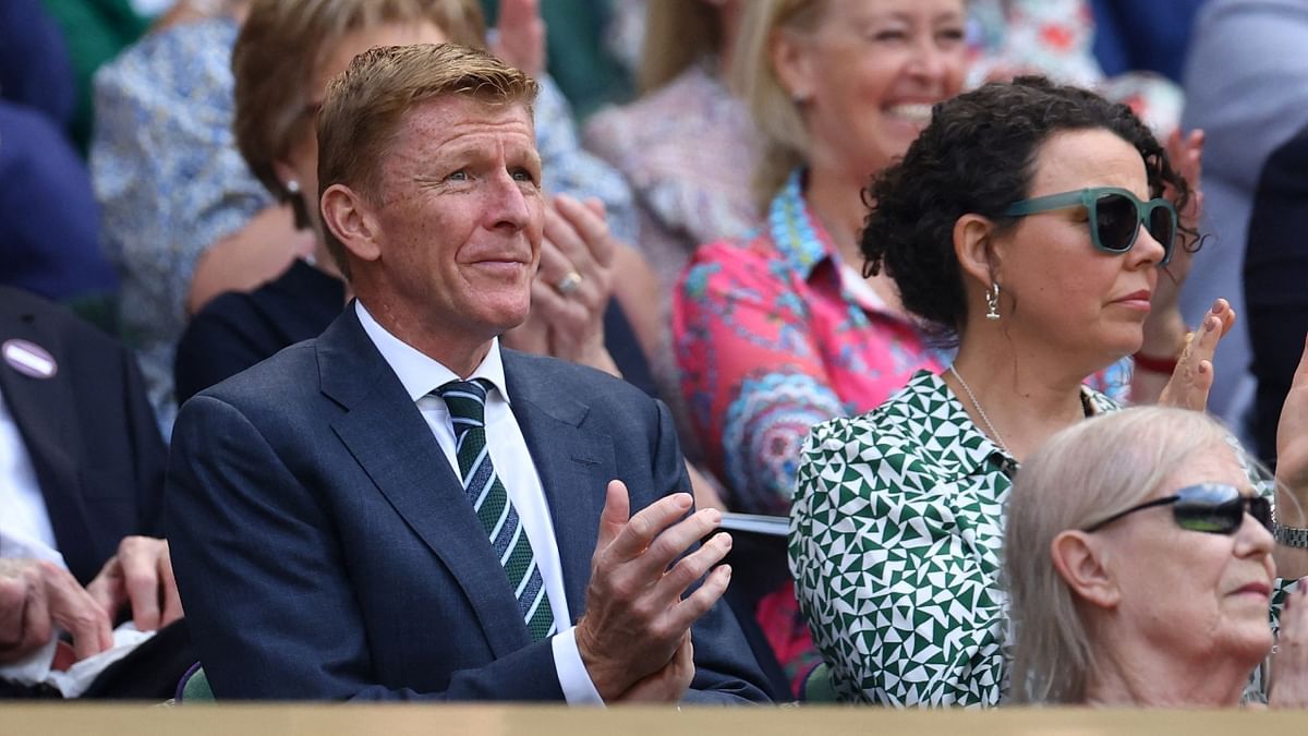 British astronaut Tim Peake in the royal box on centre court before the start of game at the 2023 Wimbledon Championships. Credit: Reuters Photo