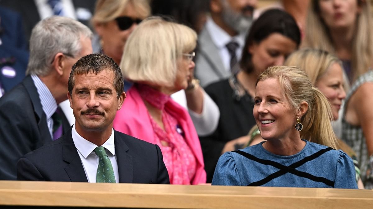 TV personality Bear Grylls and his wife Shara attend a game at the 2023 Wimbledon Championship. Credit: Reuters Photo