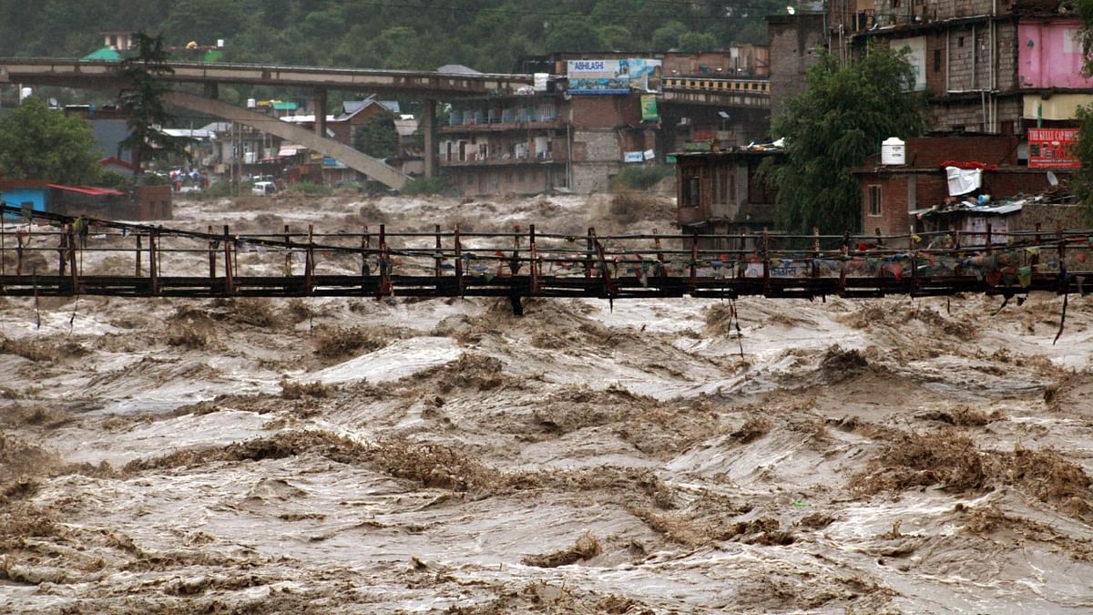 Swollen Beas river during monsoon rainfall, in Kullu district. Credit: PTI Photo