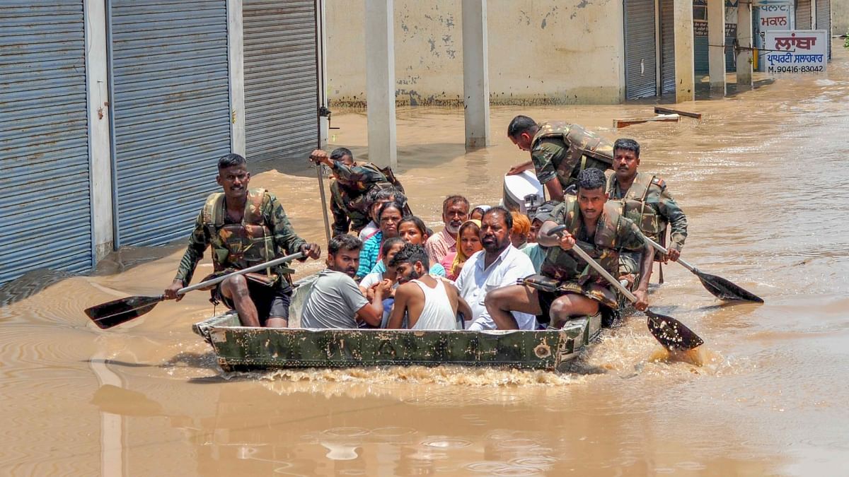 In Punjab, nearly 10,000 people have so far been evacuated in Patiala, Rupnagar, Moga, Ludhiana, Mohali, SBS Nagar and Fatehgarh Sahib districts,  officials said. Credit: PTI Photo