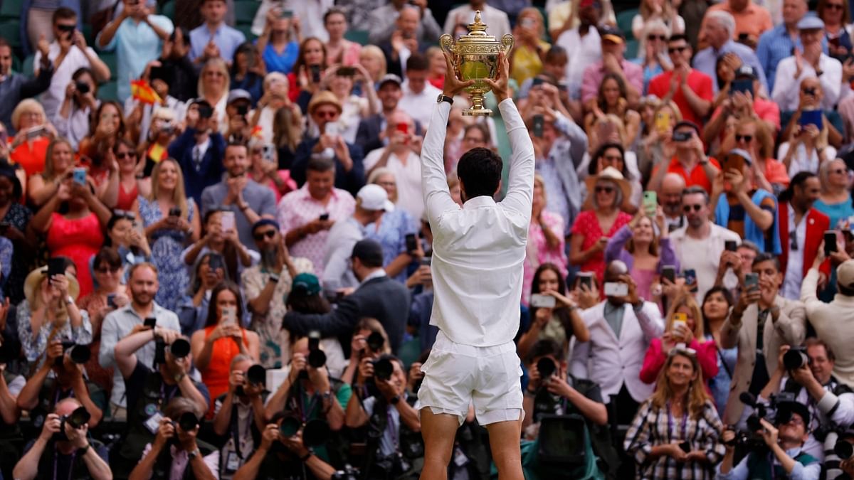 Till date, Alcaraz has won twelve ATP Tour-level singles titles, including the 2023 Wimbledon Championships, 2022 US Open and four Masters 1000 titles. Credit: Reuters Photo
