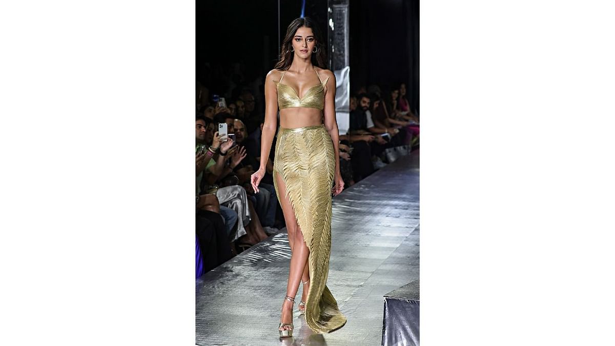 At the FDCI Hyundai India Couture Week, Ananya walked for designer Rimzim Dadu. Rimzim Dadu’s latest couture collection was a subtle ode to water -- its form, its power, and versatility. According to the collection note, the range is inspired by traditional Indian crafts and weaves that are reimagined in a contemporary context. The highlight was the textural forms created using mesh and lace. Credit: PTI Photo